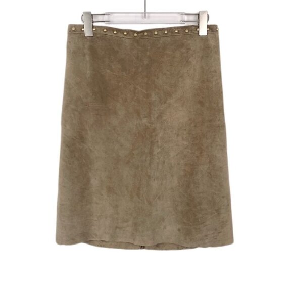 S Maxmara Brown Calfskin & Silk Skirt With Stud Accents Size 38